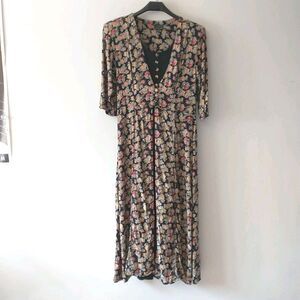 Starina Maxi Dress Womens M Floral Scoop Overlay Boho Cottagecore A Line Fairy